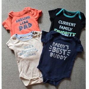 Baby Bodysuit Bundle 0-3M Members Mark Dad Graphics 4 Pack Navy Black‎ Orange